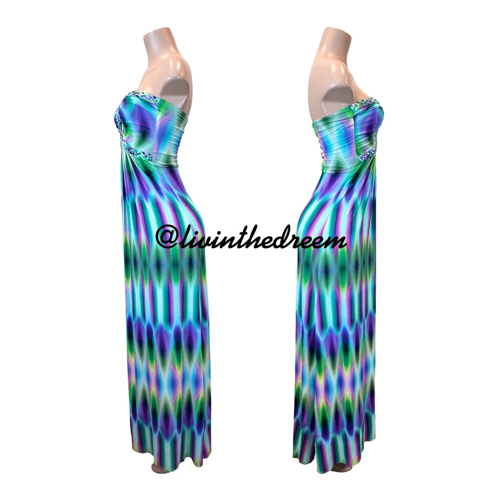 Sky Brand Saadet Embellished Braid Accent Abstract Maxi Dress SZ S - Picture 5 of 8